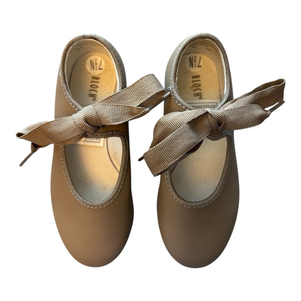 Bloch Tap‎ Dance Shoes Youth Girls 7.5N Tan Annie Tyette Tie Up Techno #2 Plates